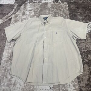 Ralph Lauren Shirt Mens 2XL Blake Beige Short Sleeve Pony Workwear Button Down